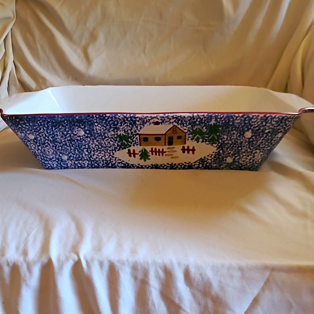 The Cook's Bazaar Goumet Blue/White Spongeware Rectangle Casserole Dish Printed